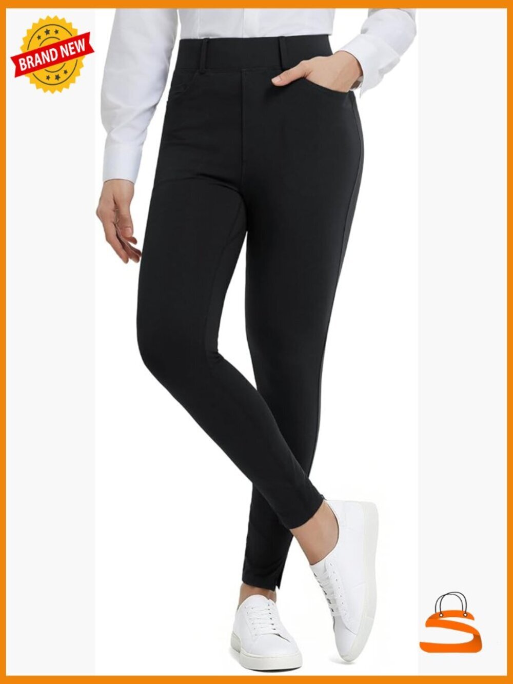 Women's Skinny Dress Pants Stretch Petite Yoga Work Pants Pull On with Pockets